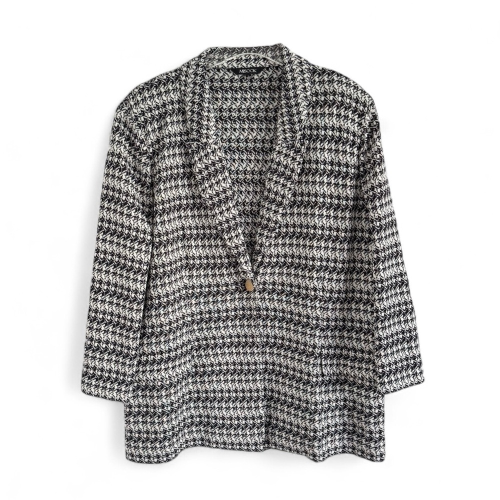 MISook Black White Houndstooth Knit Gold Button Business Casual Jacket Blazer L - Picture 2 of 6
